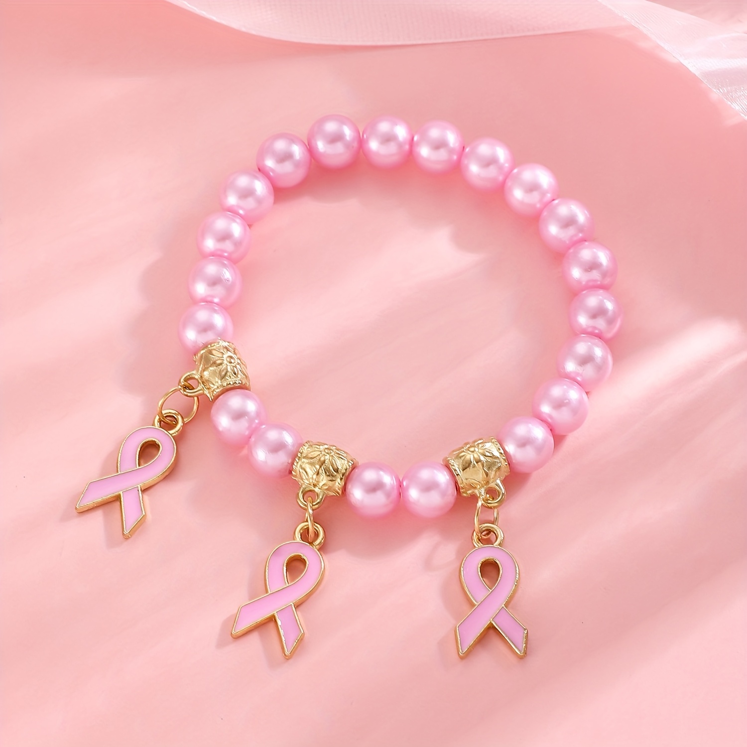 Women's Pink Beaded Bracelet, Elegant Everyday Wear